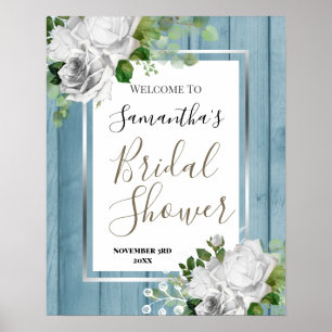 Póster Cartel de bienvenida para ducha de novia floral bl