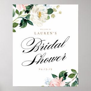 Póster Cartel de bienvenida para ducha de novia floral bl