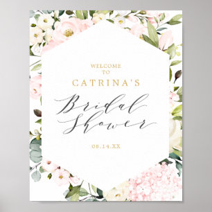 Póster Cartel de bienvenida para ducha de novia floral co