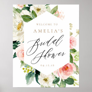 Póster Cartel de bienvenida para ducha de novia floral de