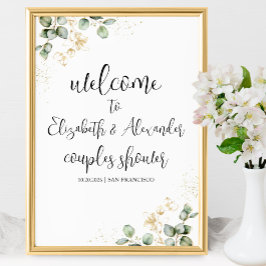 Póster Cartel de bienvenida para ducha de novios con euca