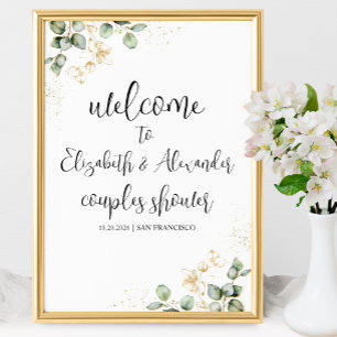 Póster Cartel de Bienvenida para Ducha de Novios con Euca