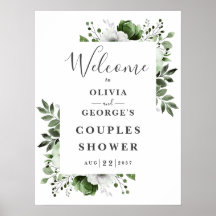 Cartel de bienvenida para ducha de parejas con flo