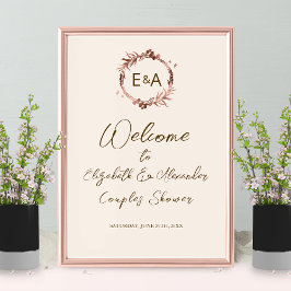 Póster Cartel de bienvenida para ducha de parejas con mon