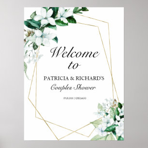 Póster Cartel de bienvenida para ducha de parejas con veg