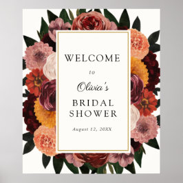 Póster Cartel de bienvenida para ducha floral de otoño Bo