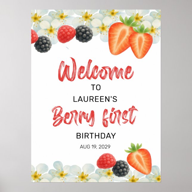 Póster Cartel de Bienvenida para el Primer Cumpleaños de  (Frente)