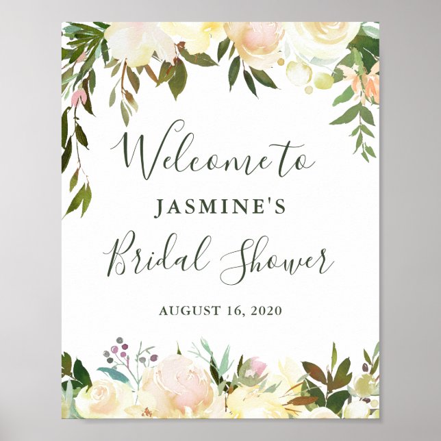 Póster Cartel de bienvenida para fiesta de boda con flore (Frente)