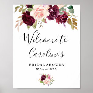 Póster cartel de bienvenida para fiesta de boda floral mo