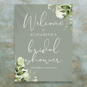 Póster Cartel de bienvenida para fiesta de boda verde esm