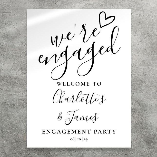 Póster Cartel de bienvenida para fiesta de compromiso en  (Black And White Engagement Party Welcome Sign)