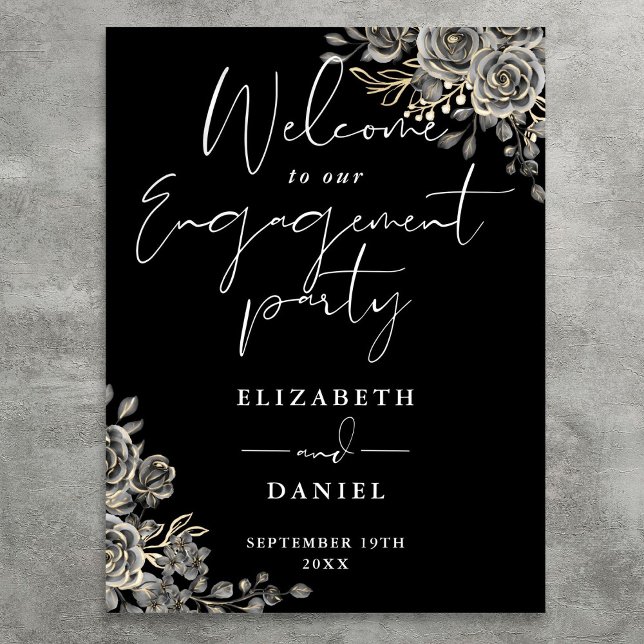 Póster Cartel de bienvenida para fiesta de compromiso flo (Gothic Floral Engagement Party Welcome Sign
)