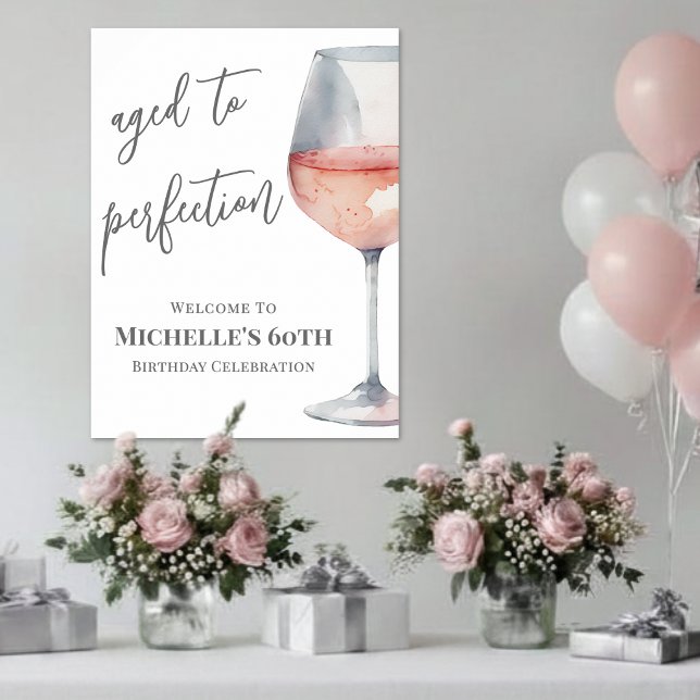Póster Cartel de Bienvenida para Fiesta de Cumpleaños con (Wine Birthday Party Welcome Sign)