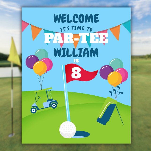 Póster Cartel de bienvenida para fiesta de cumpleaños de  (Golf Birthday Party Welcome Sign)