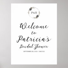 Cartel de bienvenida para fiesta de novia con flor