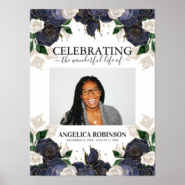 Póster Cartel de bienvenida para funeral con foto floral  (Frente)