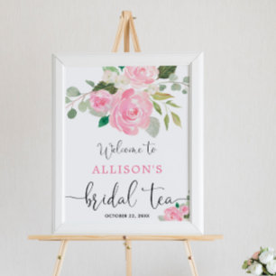 Póster Cartel de bienvenida para té floral de novia con v
