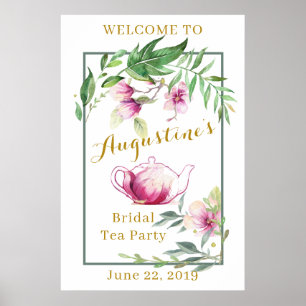 Póster Cartel de bienvenida para té nupcial de magnolia y