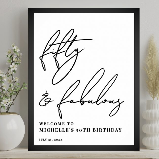 Póster Cartel de bienvenida para una fiesta de cumpleaños (Fifty Fabulous 50th Birthday Party Welcome Sign)