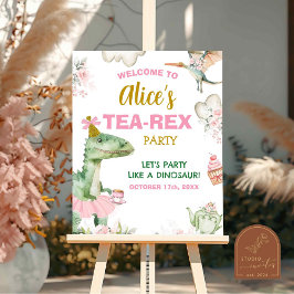 Póster Cartel de bienvenida Pastel Girl Dinosaur Tutu Tea