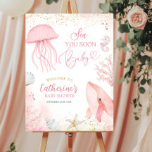 Cartel de Bienvenida Pink Sea You Soon para Baby S