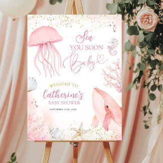 Póster Cartel de Bienvenida Pink Sea You Soon para Baby S