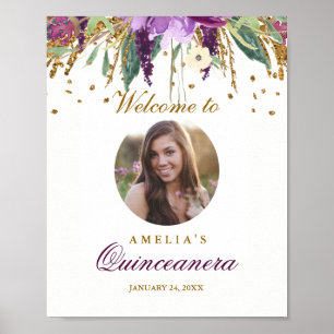 Póster Cartel de bienvenida Quinceanera Amethyst