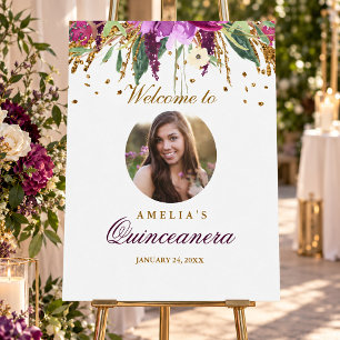 Póster Cartel de bienvenida Quinceanera Amethyst