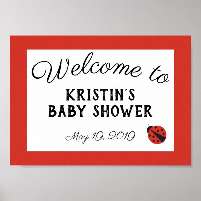 Póster Cartel de bienvenida rojo para baby shower de mari (Frente)