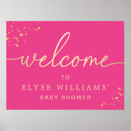 Póster Cartel de bienvenida rosa dorado para baby shower