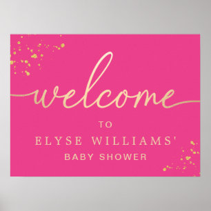 Póster Cartel de bienvenida rosa dorado para baby shower