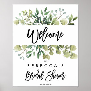 Póster cartel de bienvenida rústico de boda con vegetació