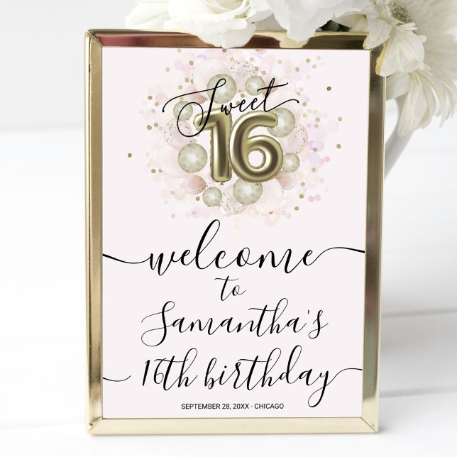 Póster Cartel de bienvenida Sweet 16 de oro rosa (Subido por el creador)