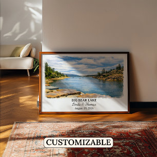 Póster Cartel de Big Bear Lake California, Acuarela