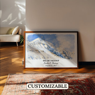 Póster Cartel de Big Sky Resort Montana, Acuarela, Person