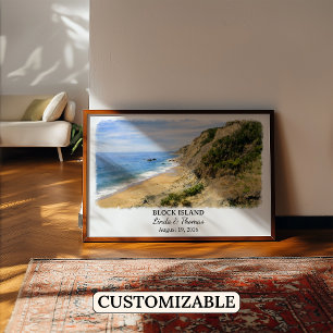 Póster Cartel de Block Island Rhode Island, Acuarela