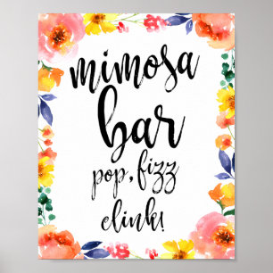 Póster Cartel de boda acuarela floral Mimosa Bar 8x10