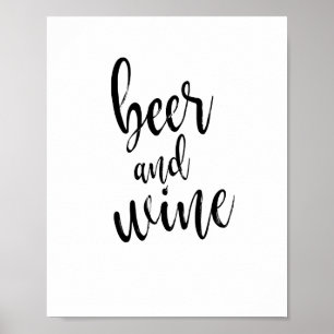 Póster Cartel de boda Beer and Wine Black and White 8x10