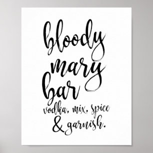 Póster Cartel de boda Bloody Mary Bar negro y blanco 8x10