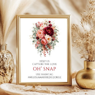 Póster Cartel de boda boho rojo profundo opulento 8x10