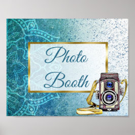 Póster Cartel de boda cabina de fotos Mandala azul