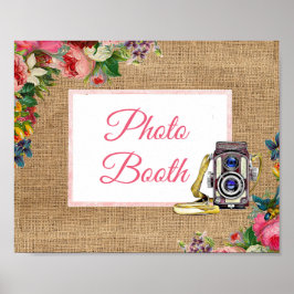 Póster Cartel de boda con cabina de fotos floral rosa