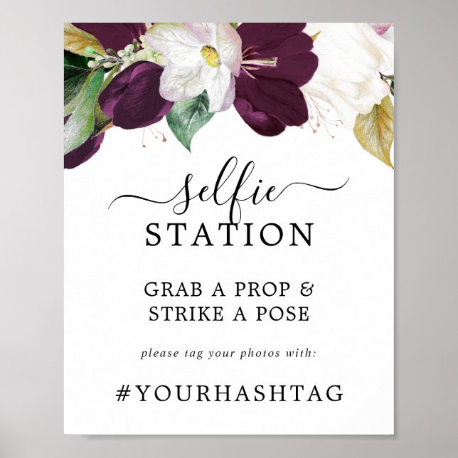 Póster Cartel de boda con estación de selfie morada tempe (Frente)