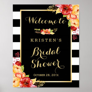 Póster Cartel de boda con hojas florales de otoño rústico