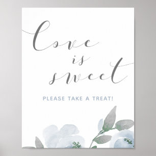 Póster Cartel de boda de acuarela azul polvoriento Love i