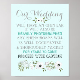 Póster Cartel de boda de barra abierta floral divertido e