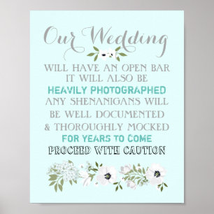 Póster Cartel de boda de barra abierta floral divertido e