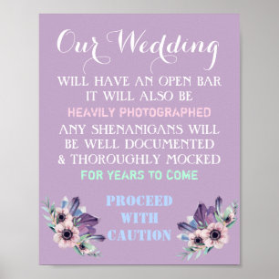 Póster Cartel de boda de barra abierta floral divertido e