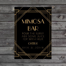 Póster Cartel de boda de barra de Mimosa vintage dorado c