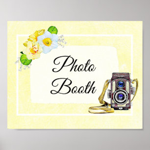 Póster Cartel de boda de cabina de fotos floral amarillo
